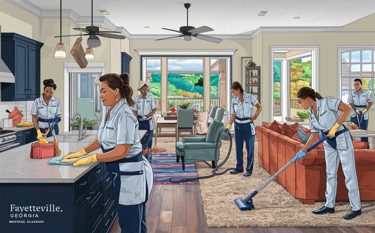 A team of cleaners in uniform providing professional move-in cleaning services in a residential home in Fayetteville, Georgia