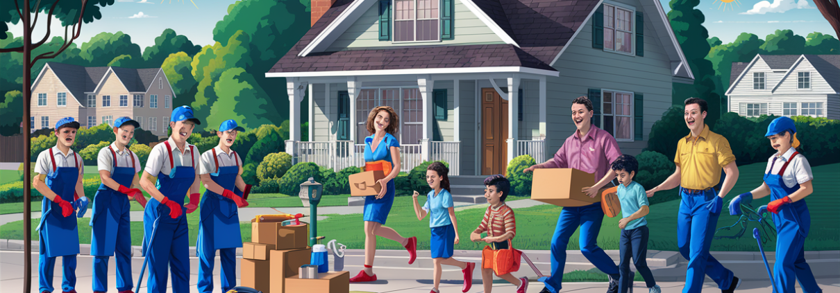 A team of cleaners in blue uniforms providing cleaning services at a residential property in Fayetteville, Georgia