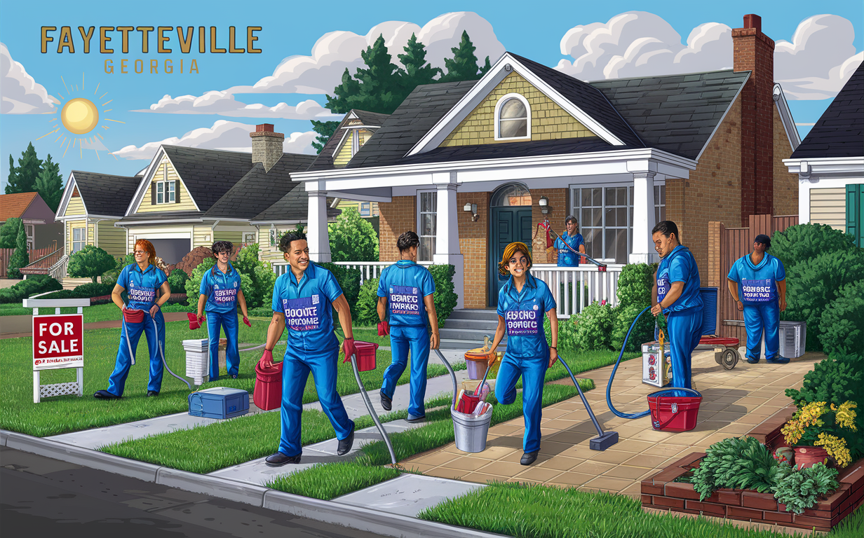 A team of professional cleaners providing move-out cleaning services in Fayetteville, Georgia, working diligently to clean a residential property for the next occupants.